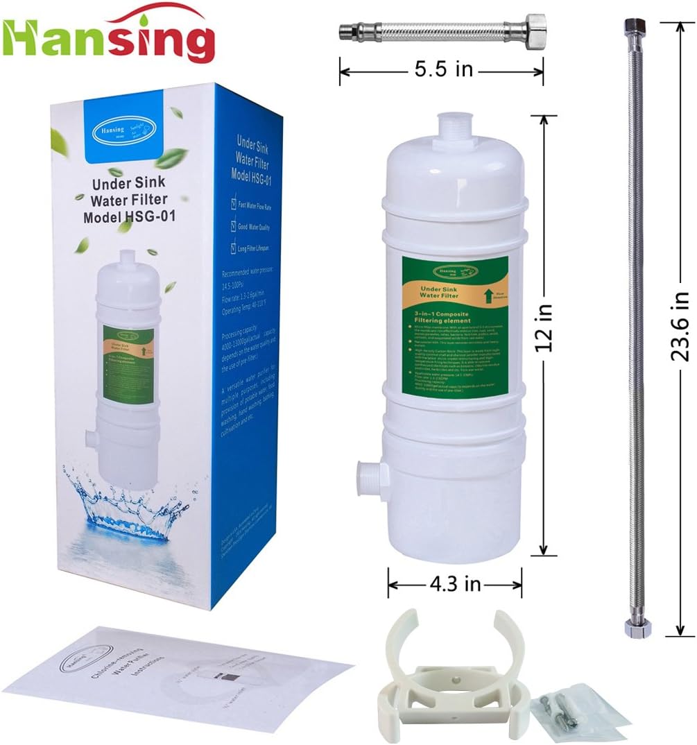 Hansing Full Flow Under Sink Water Filter with 13K Gallons Ultra High Capacity - Removes Chlorine, Chloramine, Lead, Heavy Metals, Odors, Bad Tastes and More - - 