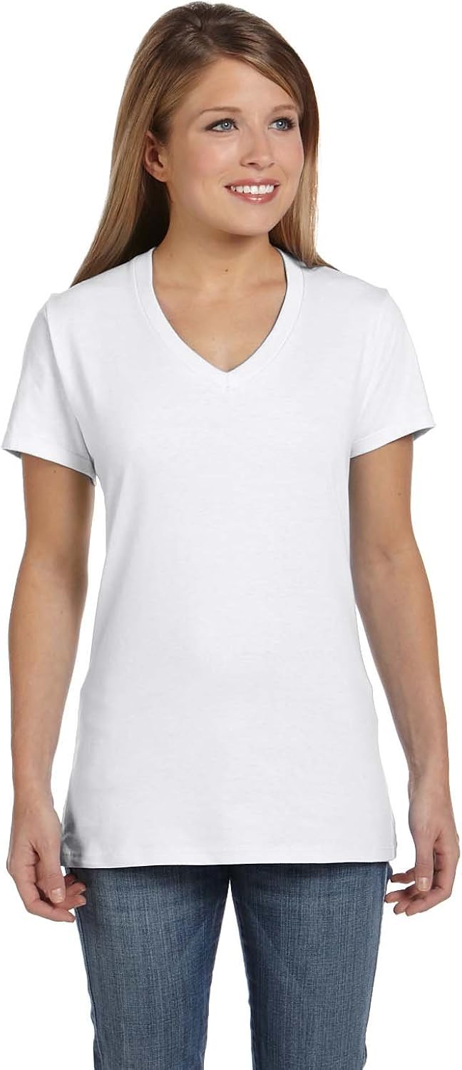 Hanes Women's Nano-T V-Neck T-Shirt at  Women’s Clothing store