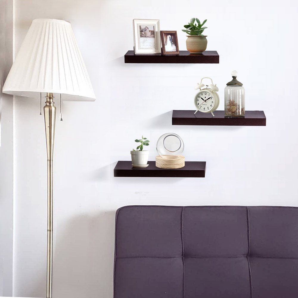 INART Brown Floating Shelves Storage Shelf Set of 3 Wall Mounted