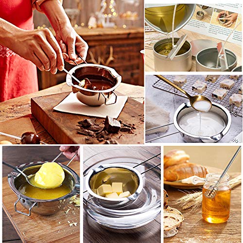 304 Stainless Steel Double Boiler Pot, Melting Pot with Large Serving Spoon for Butter Chocolate Candy Butter Cheese,Candle Making Kit with Capacity of 600ml/20oz