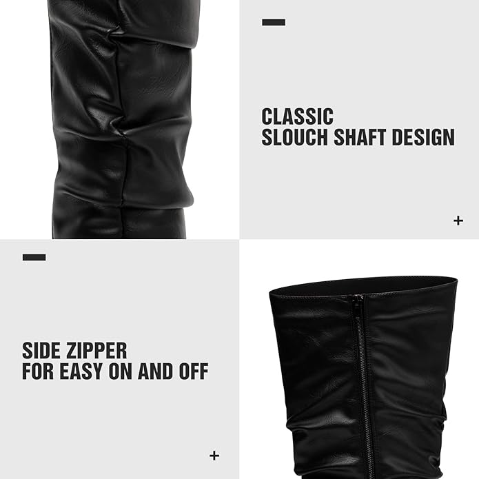 katliu Women's Slouchy Mid Calf Boots Zip up Flat Boots