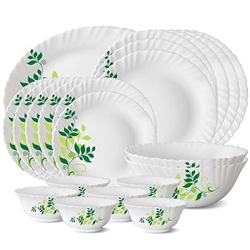 Larah by Borosil Fern Opalware Dinner Set, 21-Pieces, White