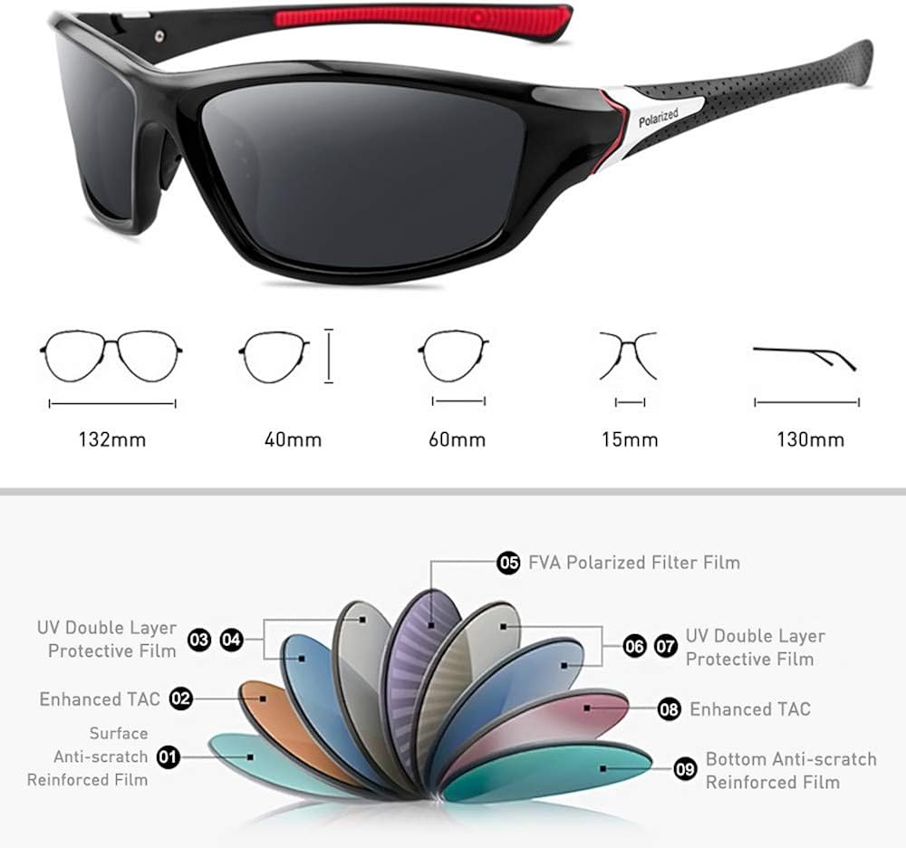 Grainas Polarized Sports Sunglasses for Men Women Cycling Sunglasses Fishing Driving Hiking Unbreakable Frame (black red) - Image 5