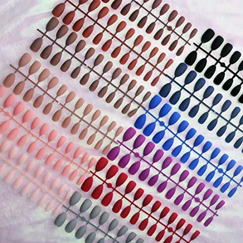 editTime 12 sets/288pcs Solid Colors Matte Acrylic Stiletto False Nails Full Cover Fake Nails Tips Natural Medium Claw Nails Tips with a Crystal Nail File