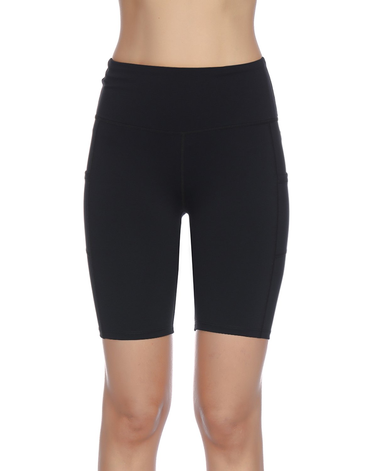 X-HERR Women\'s High Waist Workout Yoga Shorts Power Flex Tummy Control Running Pant with Side Pocket (Black,1X Big)