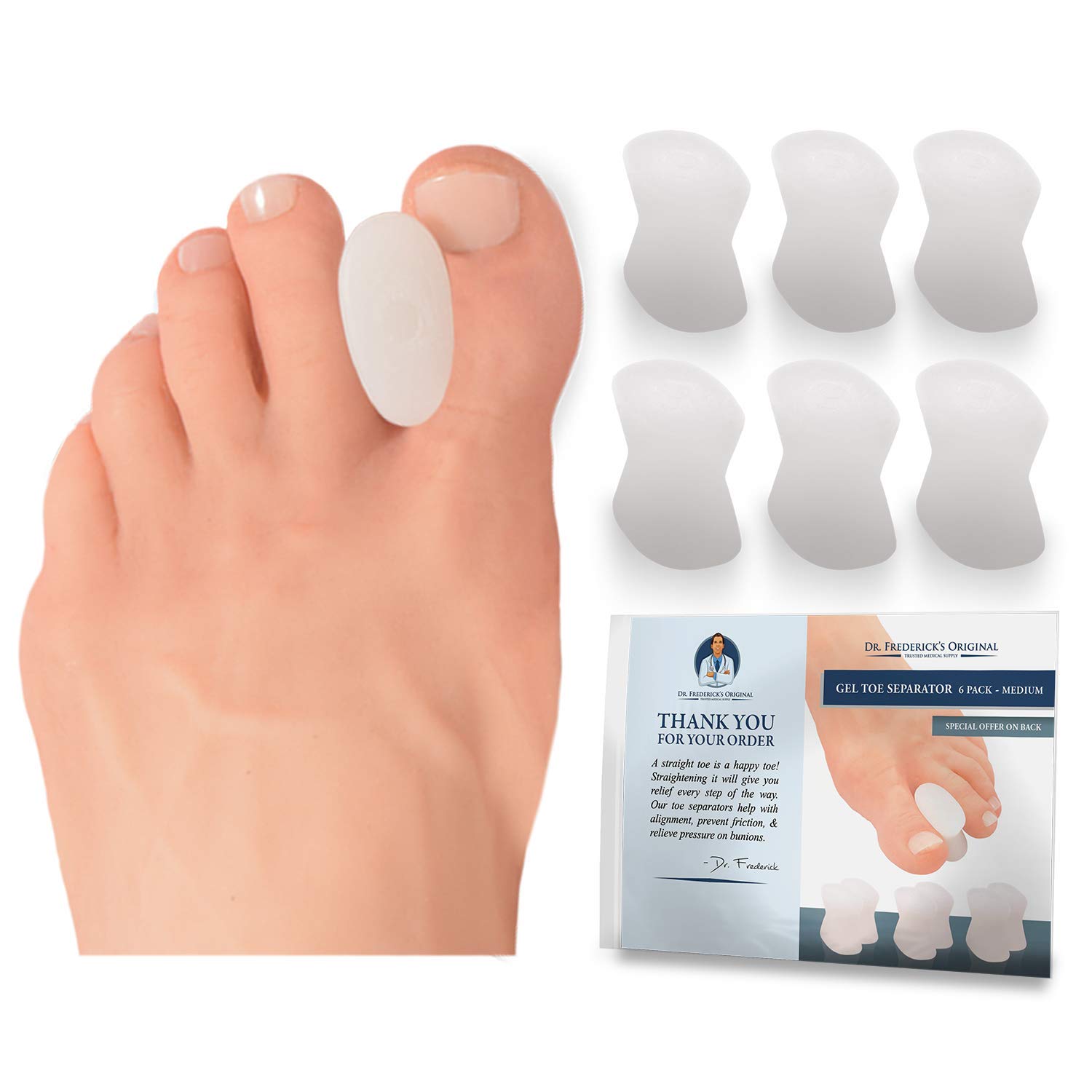 Dr. Frederick’s Original Gel Toe Separators - 6 Pieces - Variety Pack - Bunion Treatment - Small, Medium and Large Sizes: Health & Personal Care