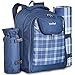 VonShef 4 Person Outdoor Picnic Backpack Bag Set with Insulated Cooler Compartment - Includes Picnic Blanket, Detachable Bottle Wine Holder, Flatware and Plates – Navy Tartan