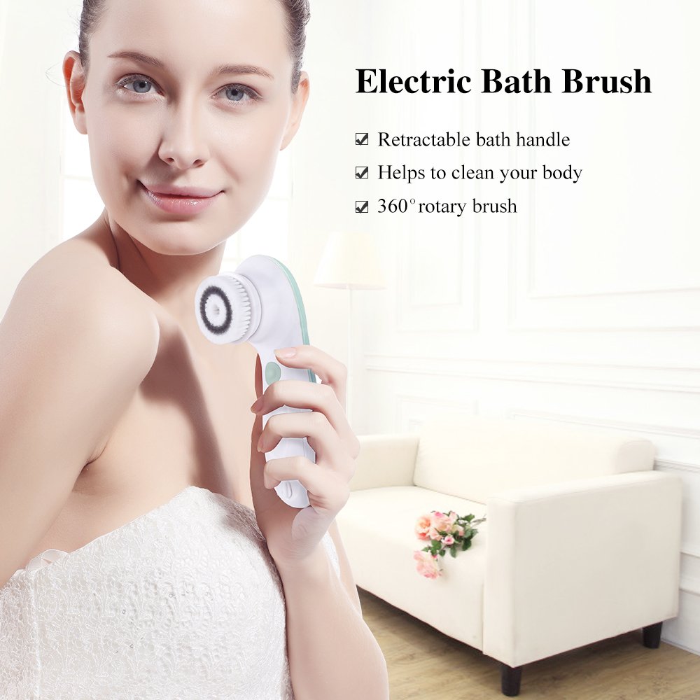 TOUCHBeauty Facial&Body Cleansing Brush with Detachable Handle, Waterproof Bathing Brush Back Skin Cleasing Tool,2 PACK Brush Head for Face & Whole Body Skin Care TB-07599