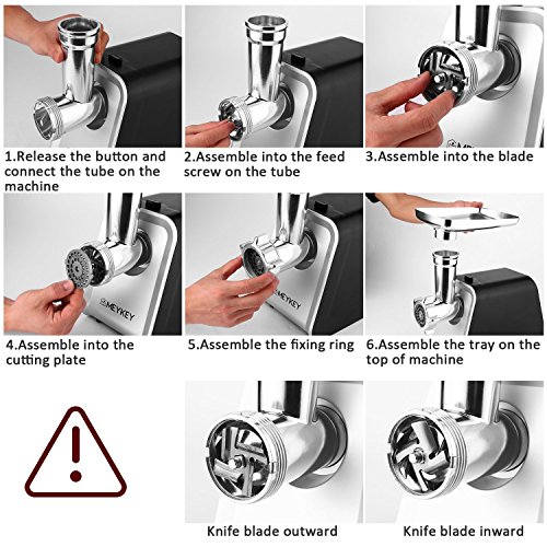 Hauture Electric Meat Grinder, Meat Mincer with 3 Grinding Plates and Sausage Stuffing Tubes for Home Use &Commercial, Stainless Steel/Silver/2000w - Thumbnail 4