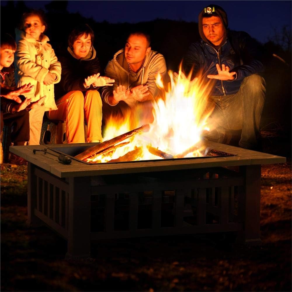 Yaheetech Multifunctional Fire Pit Table 32in Square Metal Firepit Stove Backyard Patio Garden Fireplace for Camping, Outdoor Heating, Bonfire and Picnic : Garden & Outdoor