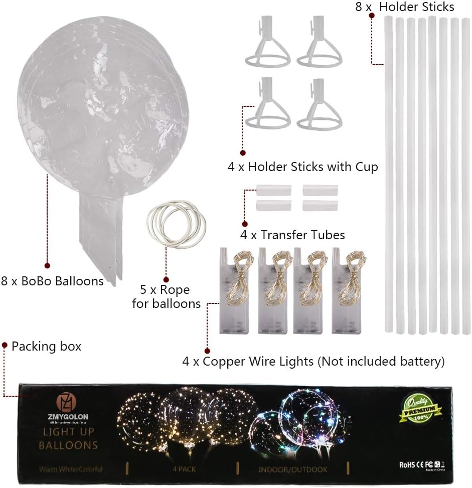 ZMYGOLON 4 PCS Reusable LED Light Up Balloons 18 Inch Transparent Bobo Balloon Party and Wedding Balloons Perfect for Decoration Warm White Glowing Balloons: Toys & Games