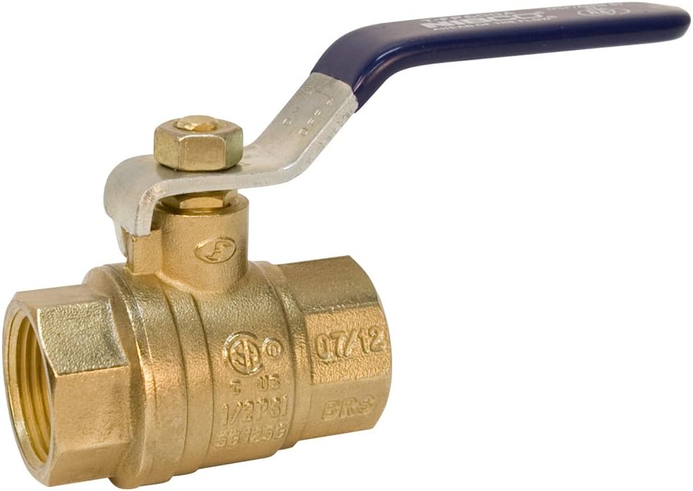 NIBCO T-FP-600A BRS Brass Ball Valve, Two-Piece, Lever Handle, 1/2" Female NPT Thread (FIPT)