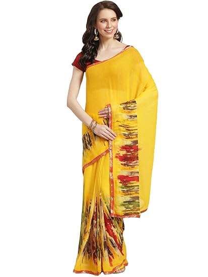 Womens Georgette Ethnic Motif with Lace Border Saree