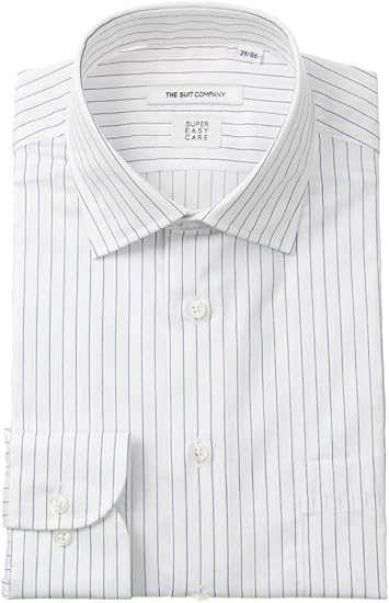 Amazon Co Jp ザ スーツカンパニー Super Easy Care 再生繊維 ワイドカラードレスシャツ ストライプ Ec Fit ホワイト ブルー 41 服 ファッション小物