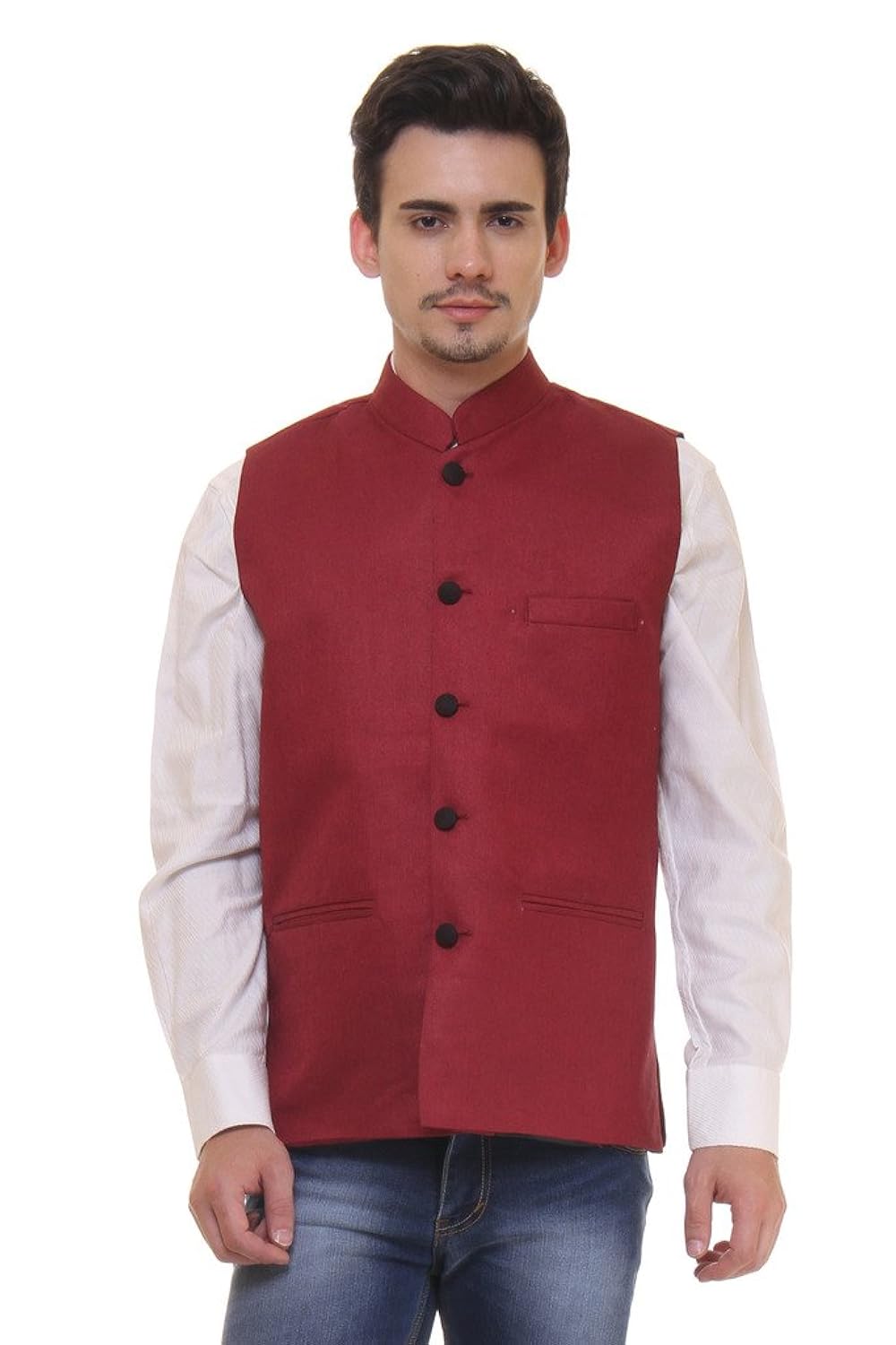 routeen maroon casual partywear ethnic modi jacket waistcoat for men