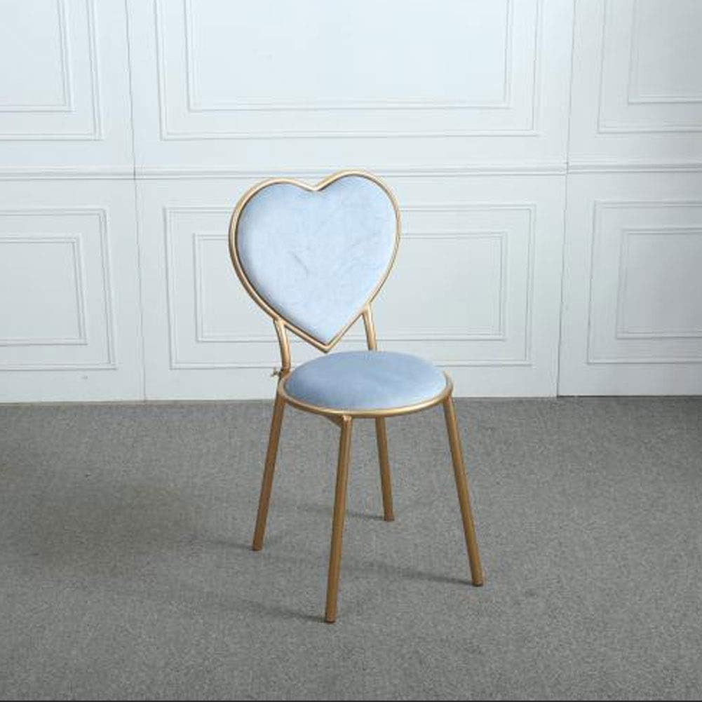 QenDsx Wrought Iron Heart-Shaped Stools Flannel Lounge Chairs Kitchen Counter Dessert Shop High Bar Stool with Backrest Cafe Golden Dresser Chair Metal Legs A+ (Color : Cyan, Size : 45cm)