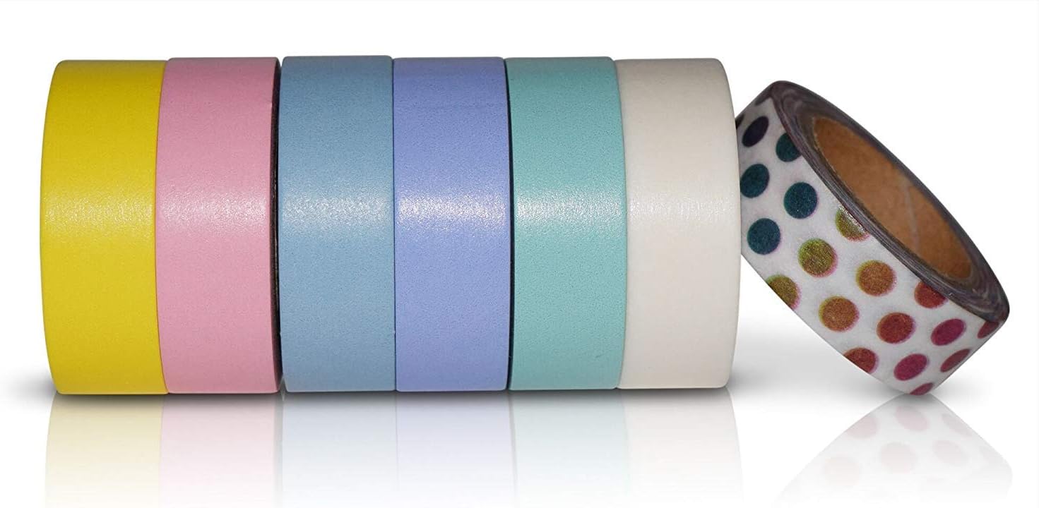 AIM HOBBIES Washi Tape Set of 6 Plus Free Bonus Tape (Pastel 1)