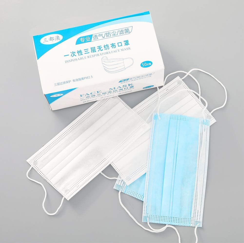 Clean Disposable Face Mask 3 Soft Layers in Each Mask Breathable Comfortable Disposable Mask 50pcs/30pcs/10pcs (50Pcs, White)