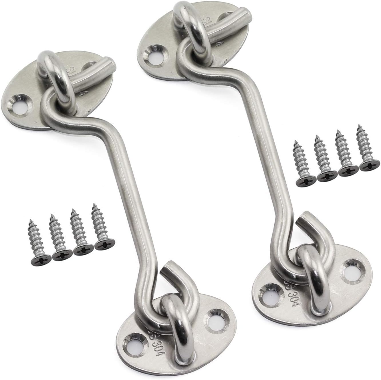 Tegg 2-Pack 4 Inch Hook Eye Latch Lock for Window Safety Stopper Cabin Door Latch 304 Stainless Steel Safety Security Home Hardware Fitting Wind Brace Silent Holder