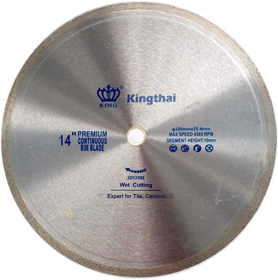 Kingthai 14 Inch Continuous Rim Diamond Saw Blade for Cutting Porcelain Tiles Ceramic,Wet Cutting,7/8"-5/8" Arbor