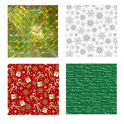 Christmas Gift Bags, 32Pcs Santa Wrapping Gift Bag in 4 Sizes and 4 Designs with Ribbon Ties and Tags for Wrapping Holiday Gifts