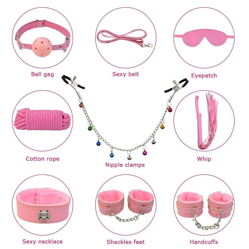 8PCS Bett Bondage Kit Handfesseln und Nylonband SM-Spiel Spielzeug Handmanschette Neopren Fußfesseln Fesseln und Nippelklemmen