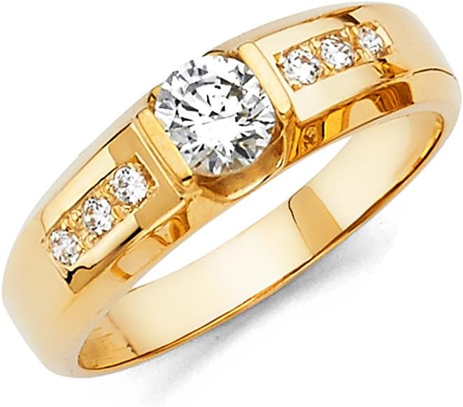 TWJC Wedding Collection14k Yellow Gold SOLID Men's Wedding Band