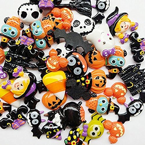20 PCS Halloween Mix Lots Theme Resin Cabochons for Craft Making Pumpkin Lantern Ghost Spider Skull Castle