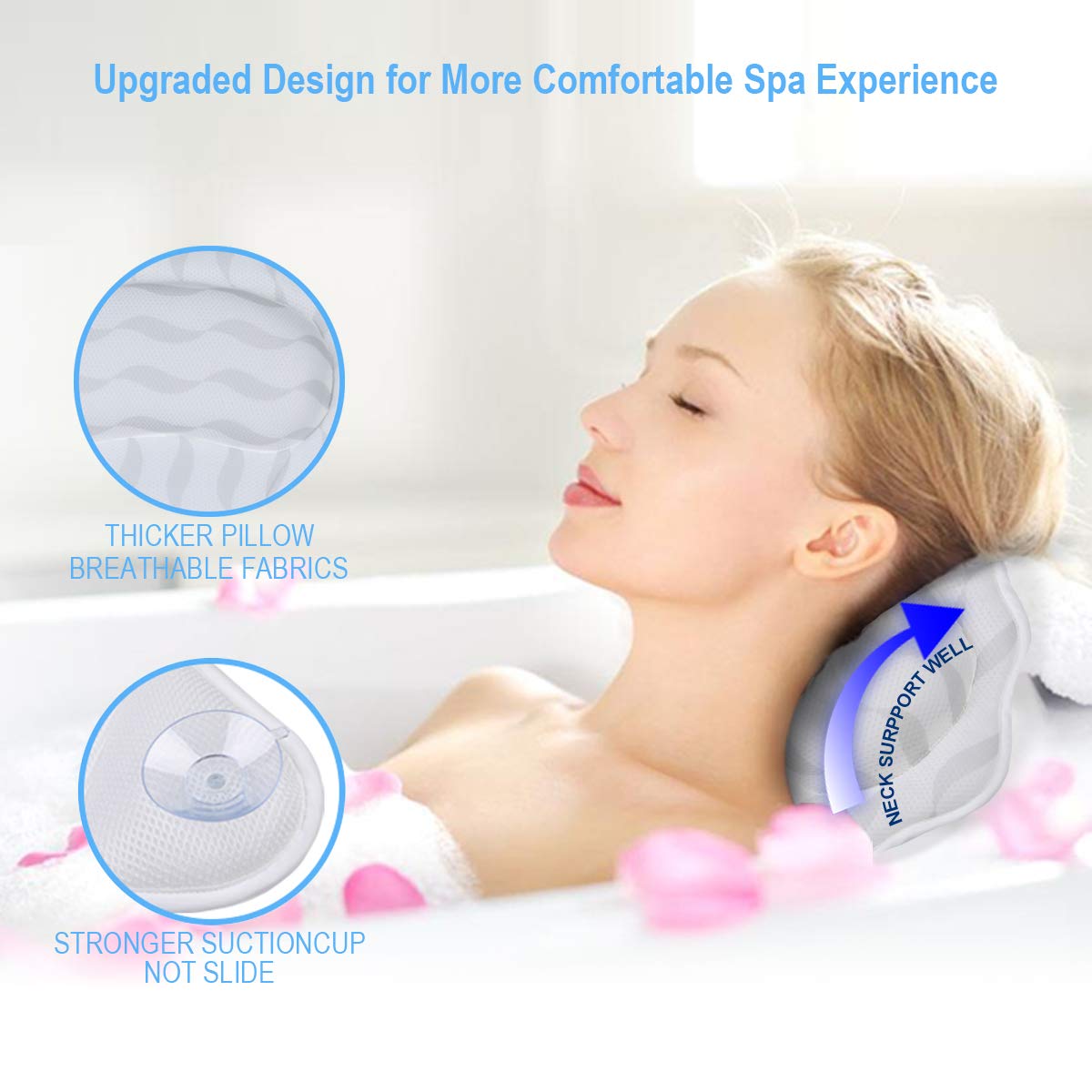 Bath Pillow, SurSoul Luxury Bathtub Pillow with Large Non-slip Suction Cups, Quick Dry Spa Pillow, Bath Neck Pillow for Tub : Beauty