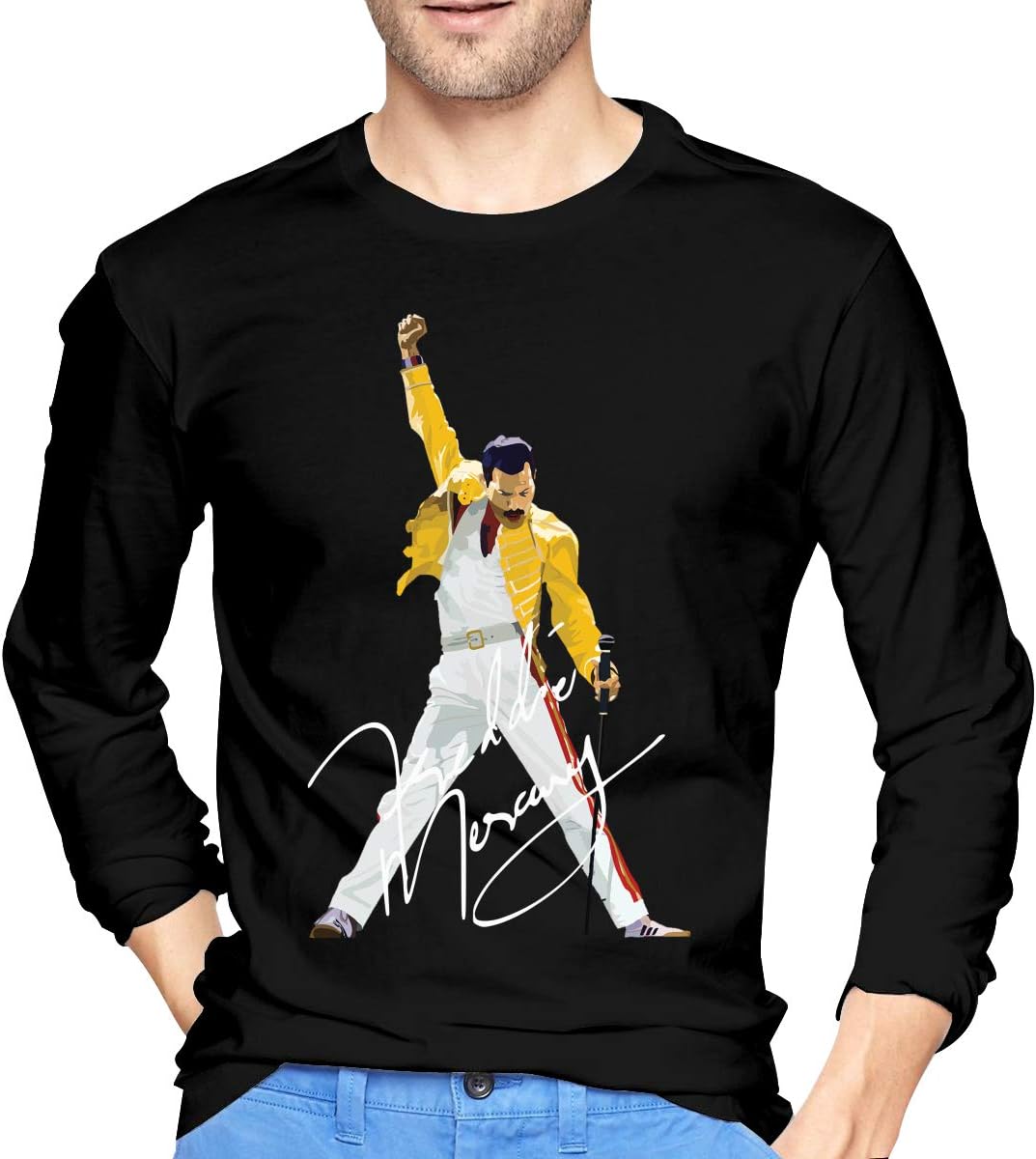 AlbertJ Men's Freddie Mercury Long Sleeve Tee Black