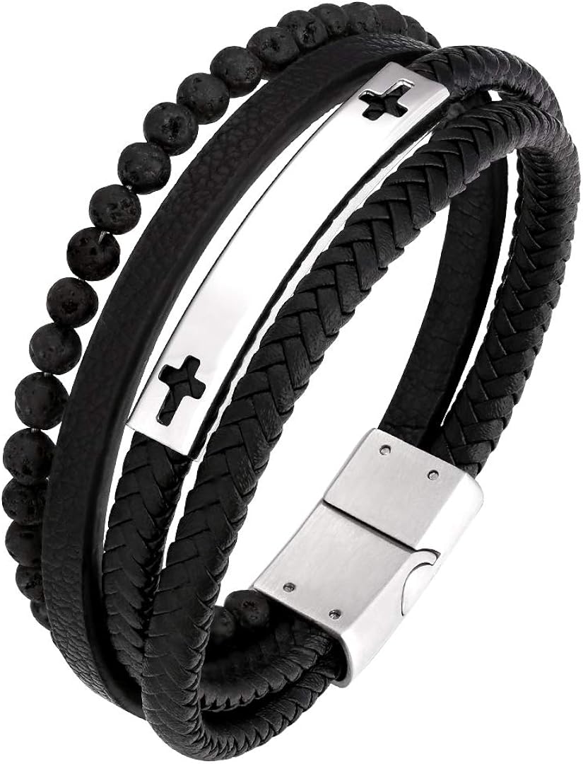 KRKC&CO 8mm 18K Gold leather4 Bracelet for Men, Durable Urban Street