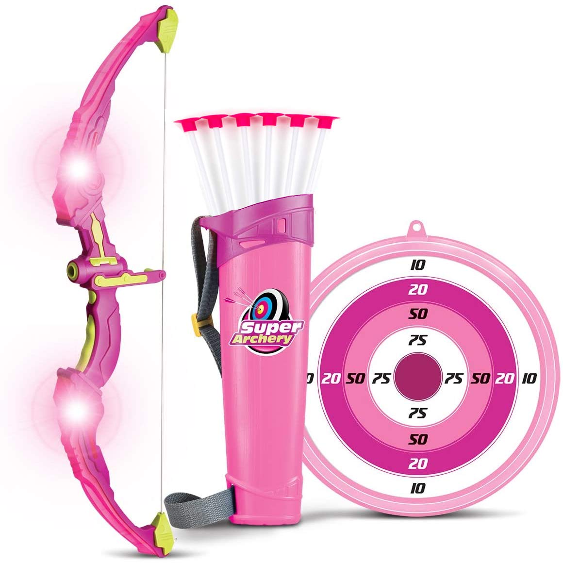 Liberty Imports Light Up Archery Bow and Arrow Toy Set for Girls with 6 Suction Cup Arrows