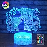 Elephant 3D Night Light for Kids 3D Lamp with 16 Colors Changing Remote Control Elephant Toys 10 9 3 5 2 8 1 7 6 4 Year Old Girls Women Baby Boys Gifts