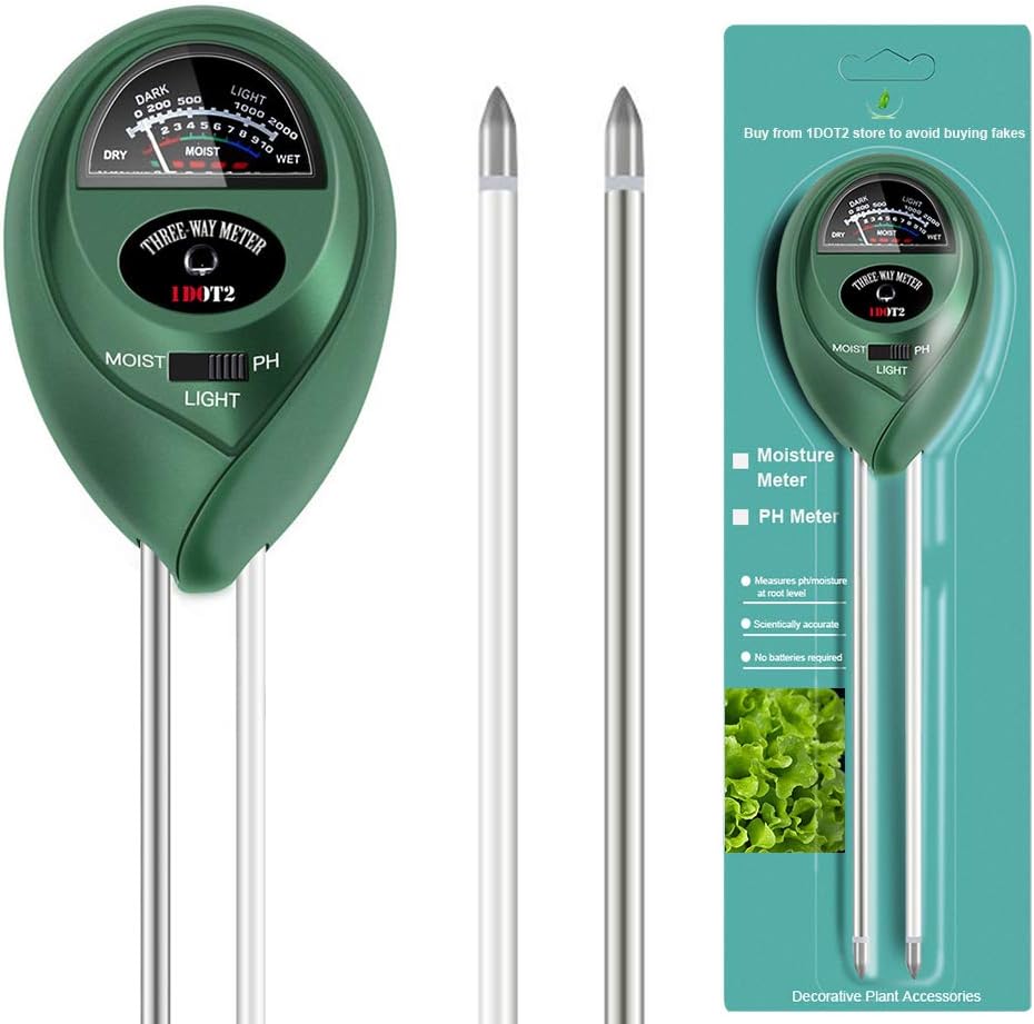 1DOT2 3-in-1 Soil Tester Moisture Meter, light Tester, Soil pH Tester Kit Tools for Garden, Farm, Lawn Plants Care,Indoor & Outdoor, No Batteries Needed,High accuracy
