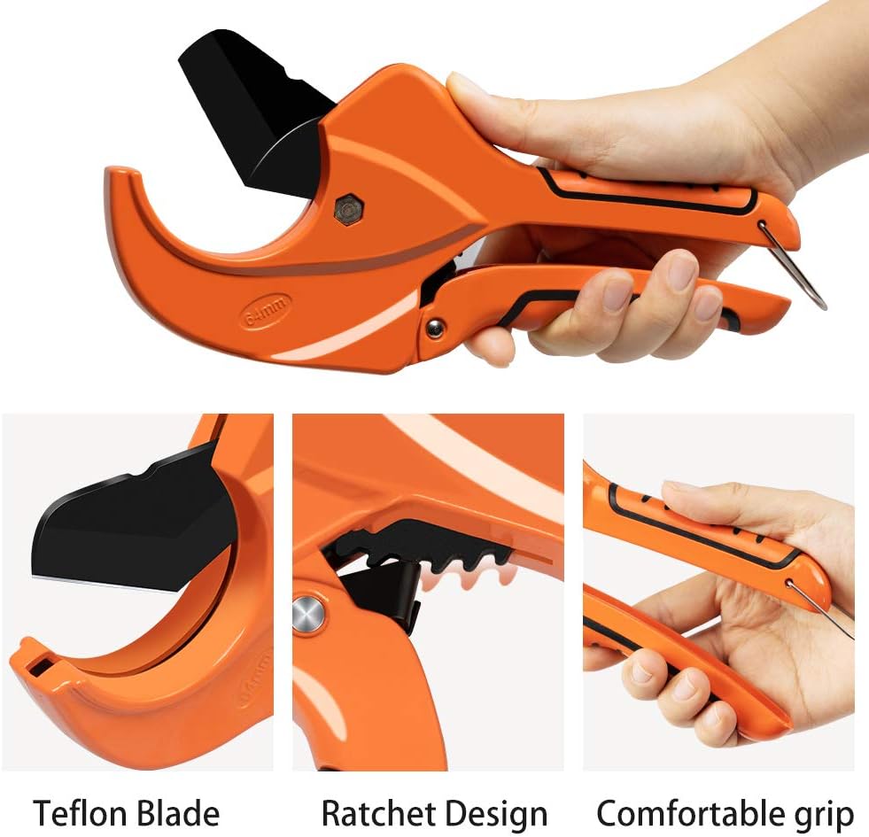 AIRAJ Ratchet PVC Pipe Cutter, Cuts up to 2-1/2"PEX, PVC, PPR and Plastic Hoses, Pipe Cutters with Sharp SK5 Stainless Steel Blades, Suitable for Home Repairs and Plumbers - - 