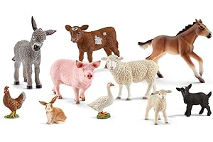 Schleich Farm World - 10 PC Farm Animal Playset with Cow, Donkey, Chicken, Pig, Bunny, Horse Toys and More -Realistic Barnyard Figurines - Fun Educational Figures For Kids and Toddlers Ages 3+ - 77585