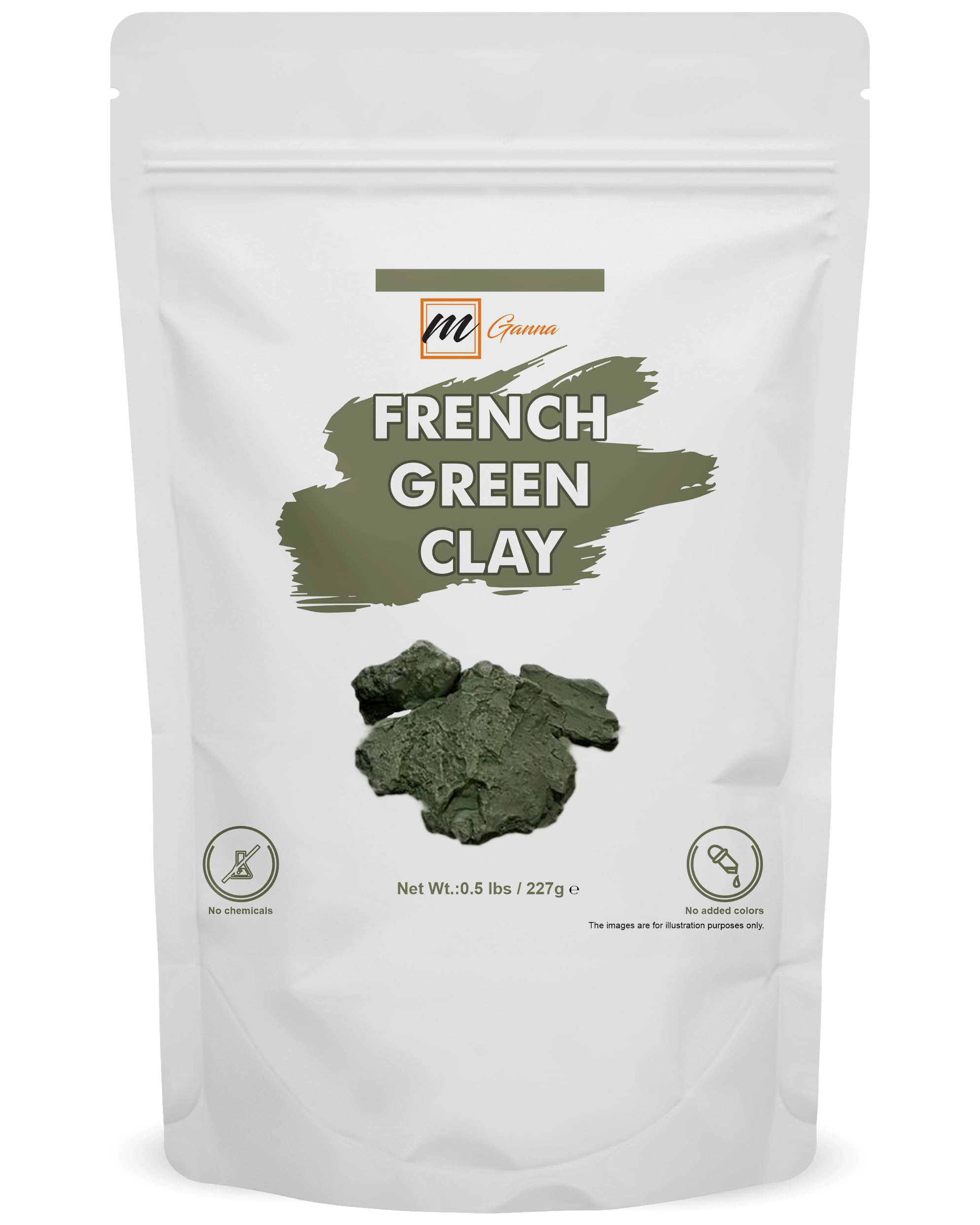 mGanna French Green Clay Powder 227 g/ 0.5 lbs | Illite Montmorillonite Clay for Facial Masks, Creams, Soft Peels and Scrubs, and Soap Making