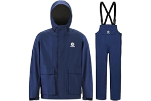 Rizzon Fishing Rain Suit for Men Waterproof Sailing Rain Jacket Bib Pants With Hood Foul Weather Gear