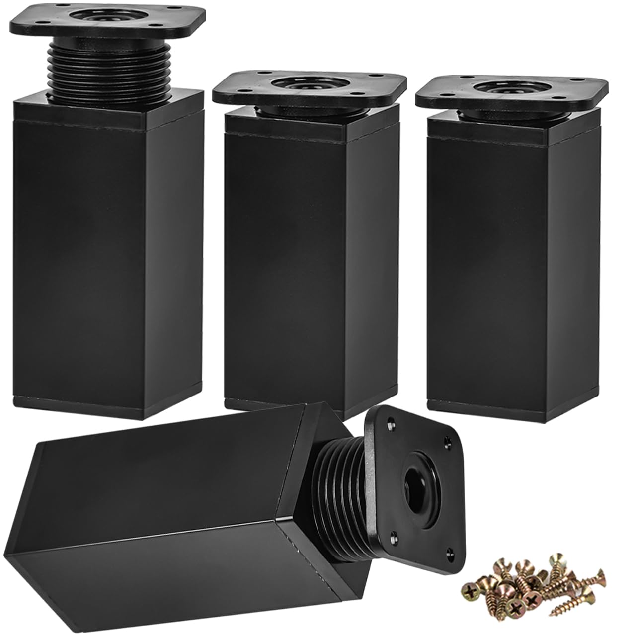Btowin VCF 2 Inch/5cm Adjustable Furniture Legs, 4 Pcs Matte Black Square Aluminum Alloy Furniture Support Feet, Adjustable Height 0-20mm Replacement Leg Table Legs for Cabinet Desk Sofa Cupboard