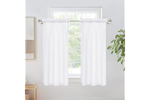 Deconovo Linen Look Cafe Curtains - Thermal Insulated Privacy Tier Curtains for Kitchen & Living Room, Modern Farmhouse Style, Easy Care Rod Pocket Design, White, 26 x 24 Inch, 2 Panels