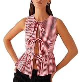 Mieeyali Women Y2k Babydoll Tank Top Vintage Tie Side Plaid Sleeveless Peplum Cami Top Summer Going Out Crop Top Streetwear