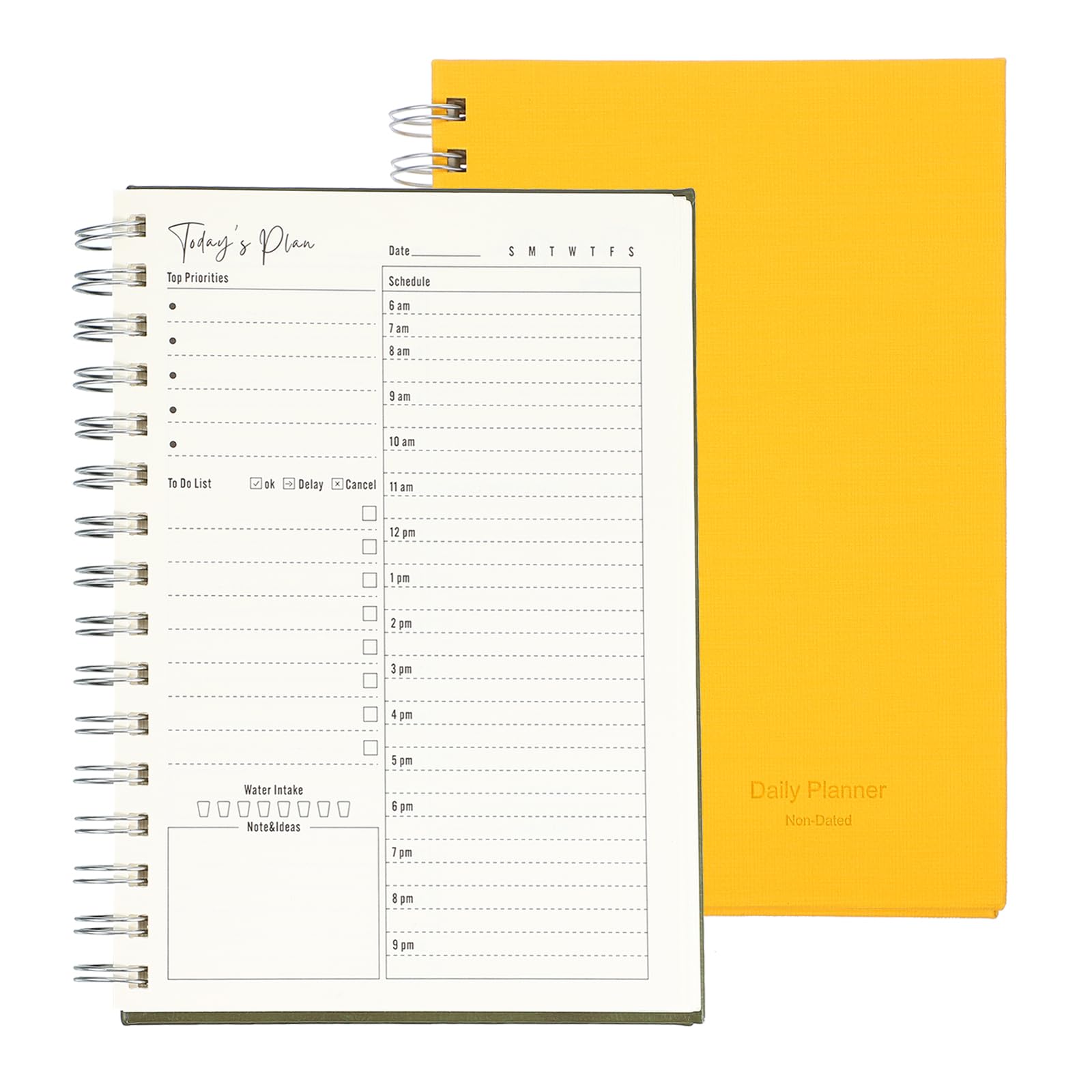 PATIKIL Undated Daily Planner with Hourly Schedule, A5 5.5"x 8.5" To-Do List Hard Cover Spiral Notebook Appointments Planner Notebook to Organize Daily Tasks and Agendas, Yellow