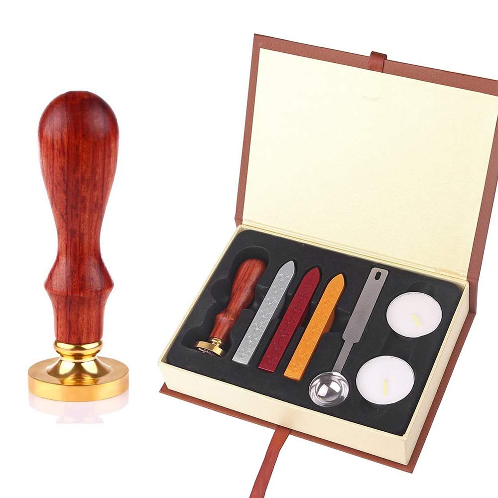 Sealing Stamp Wax, Seal Stamp Kit, Stamp Seal Stick, Vintage Wax Seal Stamp, Wax Sealing Stamps Set, with Gift Box, for Fancy Greetings Wedding Invitation Letter Postage Letter (Brown)