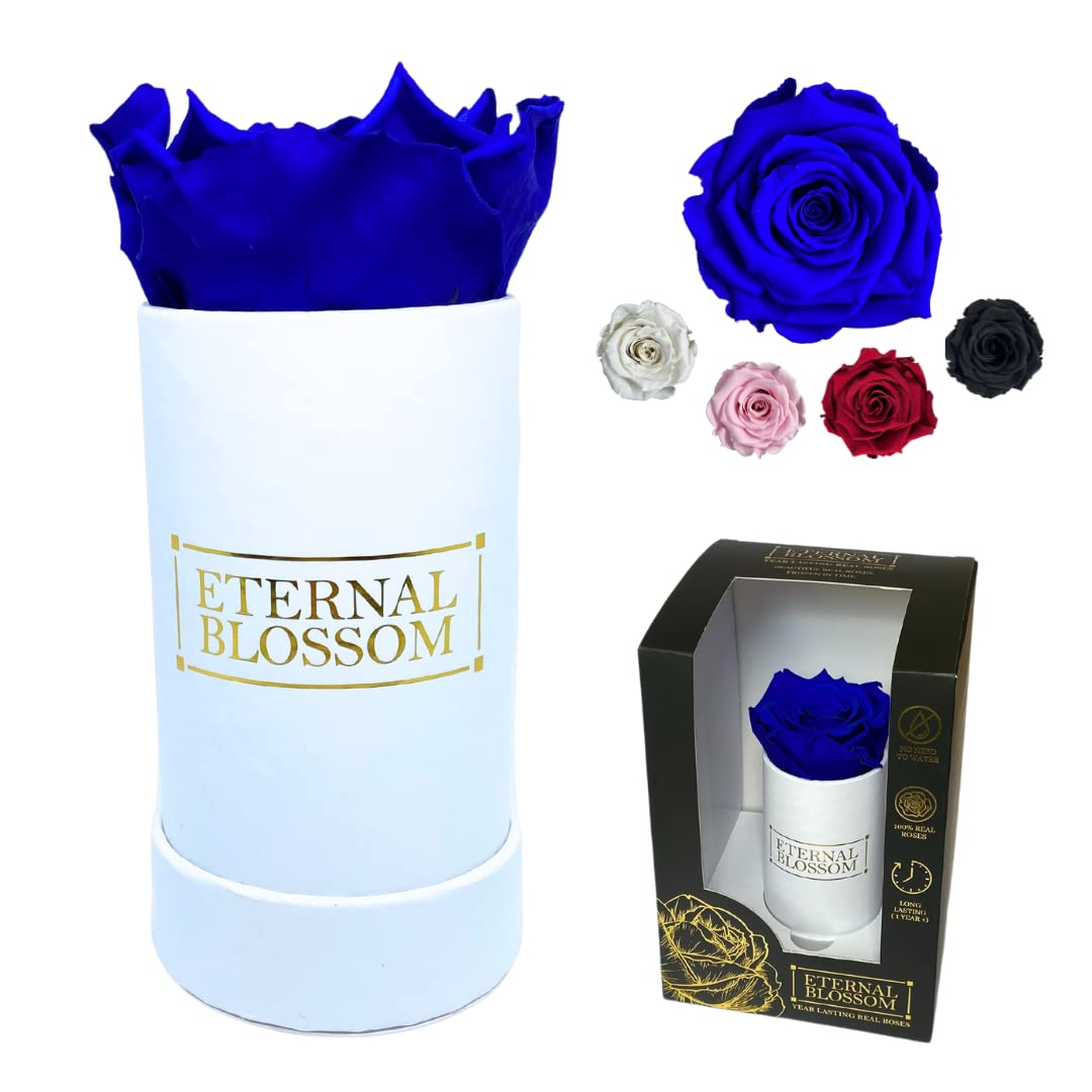 Eternal Blossom Preserved Real Infinity Rose | Eternal Rose That Lasts Over A Year White Box | With Gift Box (Royal Blue)