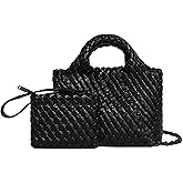 OUYGZOU Woven Tote Bag for Women with Coin Purse, Foldable Chain Small Crossbody Handbags, Fashion Shoulder Bag, Hobo Satchel