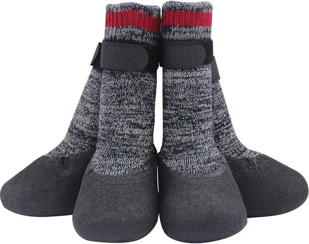 Mihachi Dog Socks Rubber Sole Paw Protectors with Straps Traction Control Anti-Slip Waterproof Boots Winter Paw Protectors — image 1