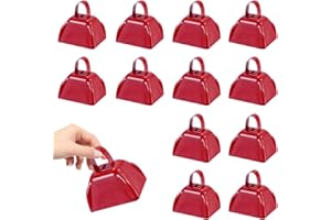 HEYLEAYAR 3Inch Cowbells for Sporting Events,12Pcs Metal Cow Bells Bulk Loud Noise Makers Cow Bell with Handle for Cheering Football Games Spirit Marathon Weddings Party Noisemakers, Red
