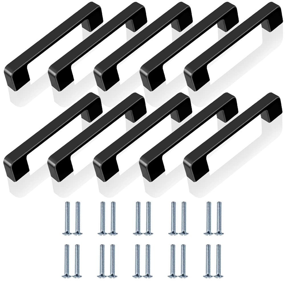 DINGC 10 x Furniture Handles 96 mm Metal, Sturdy and Durable Easy to Install, Kitchen Door Handle Set, Matt Black, Suitable for Drawers, Windows, Showers (20 Pieces Screws Included)
