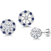 Gem Stone King 925 Sterling Silver 6MM Round Gemstone Birthstone Halo Stud Earrings for Women with Removable Jackets