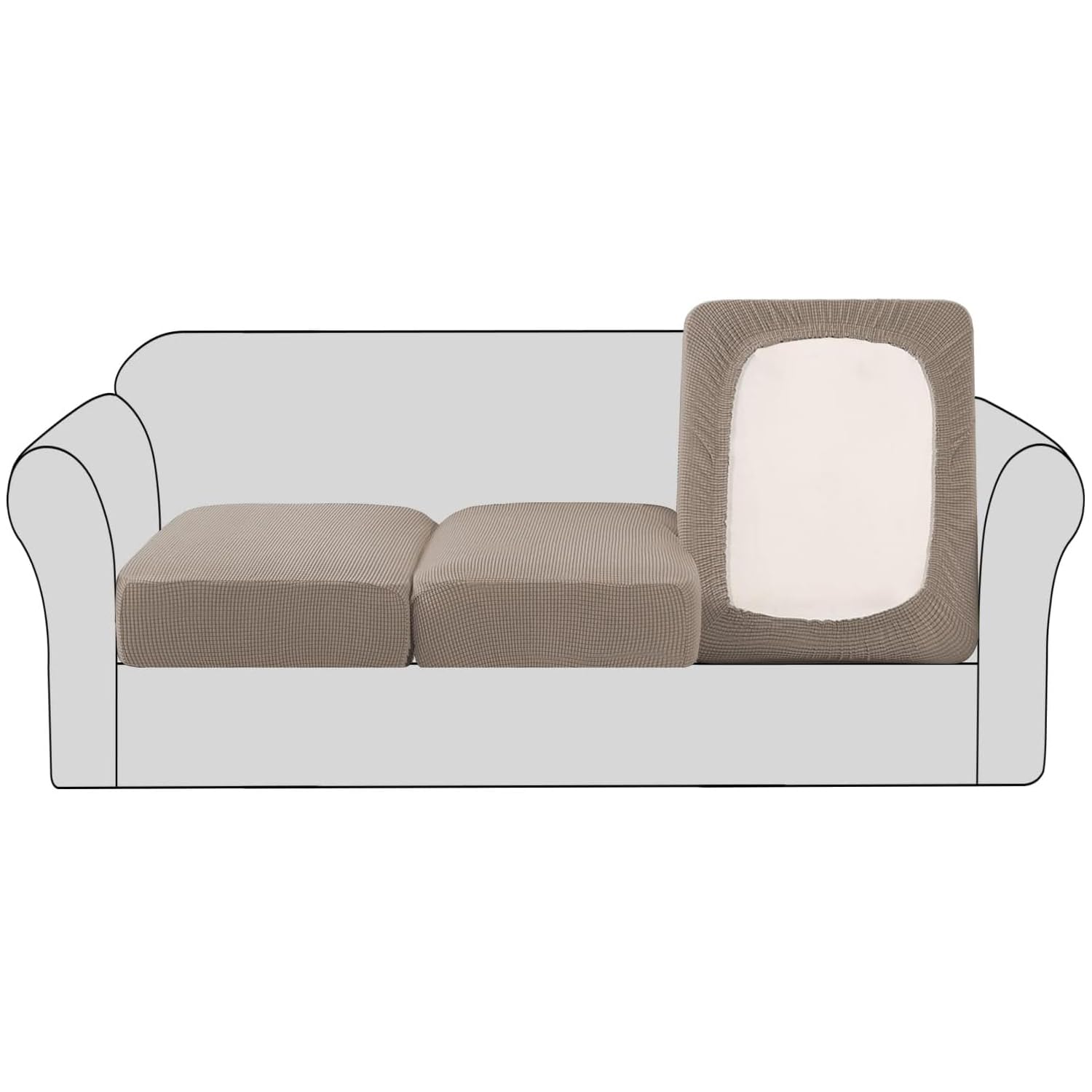 BellaHills Stretch Sofa Seat Cushion Cover Sofa Couch Cushion Furniture Protector Sofa Slipcover with Elastic Bottom Spandex Jacquard Fabric Small Checks(3 Pieces, Taupe)